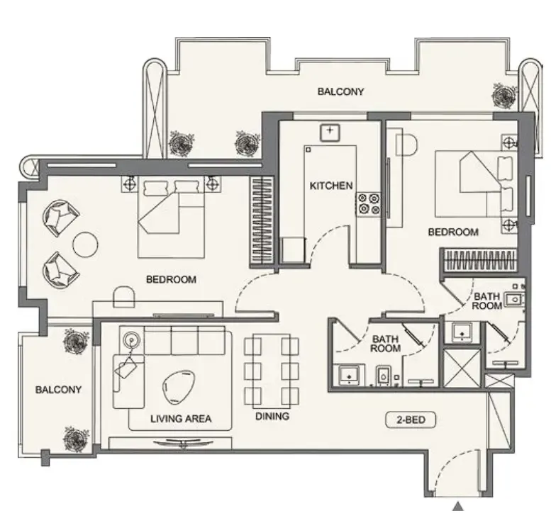Binghatti Wraith 2 bed floor plan, 1,166 – 1,182 sqft