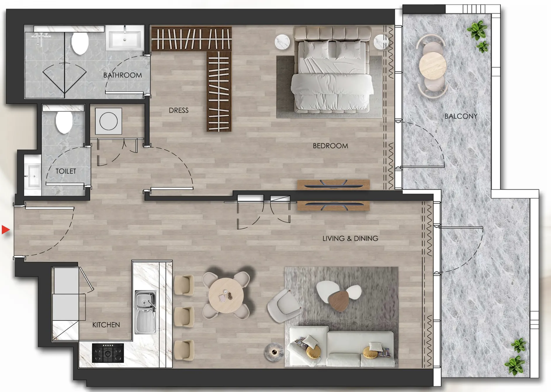 Island Heights 1 bed floor plan, 950 sqft