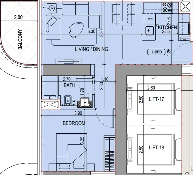 Binghatti Sky Terraces 1 bed floor plan, 641 sqft