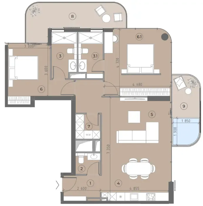 House of WELL 2 bed floor plan, 1,424 sqft