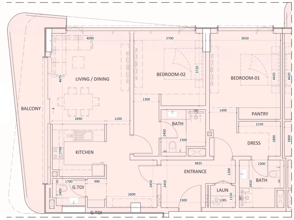 Luzora Residence 2 bed floor plan, 1,355 – 1,356 sqft