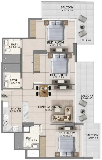 Arlington Park 2 3 bed floor plan, 1,408 sqft