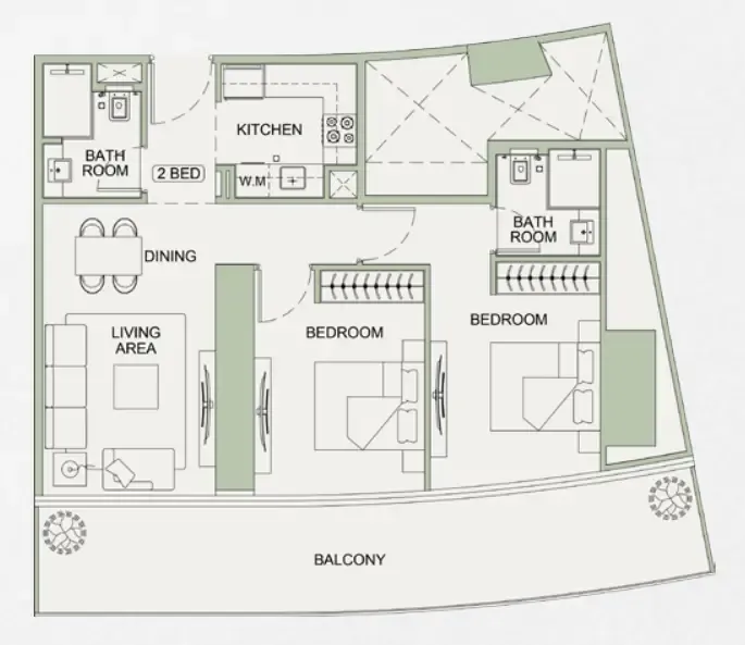 Binghatti Sky Terraces 2 bed floor plan, 1,055 sqft