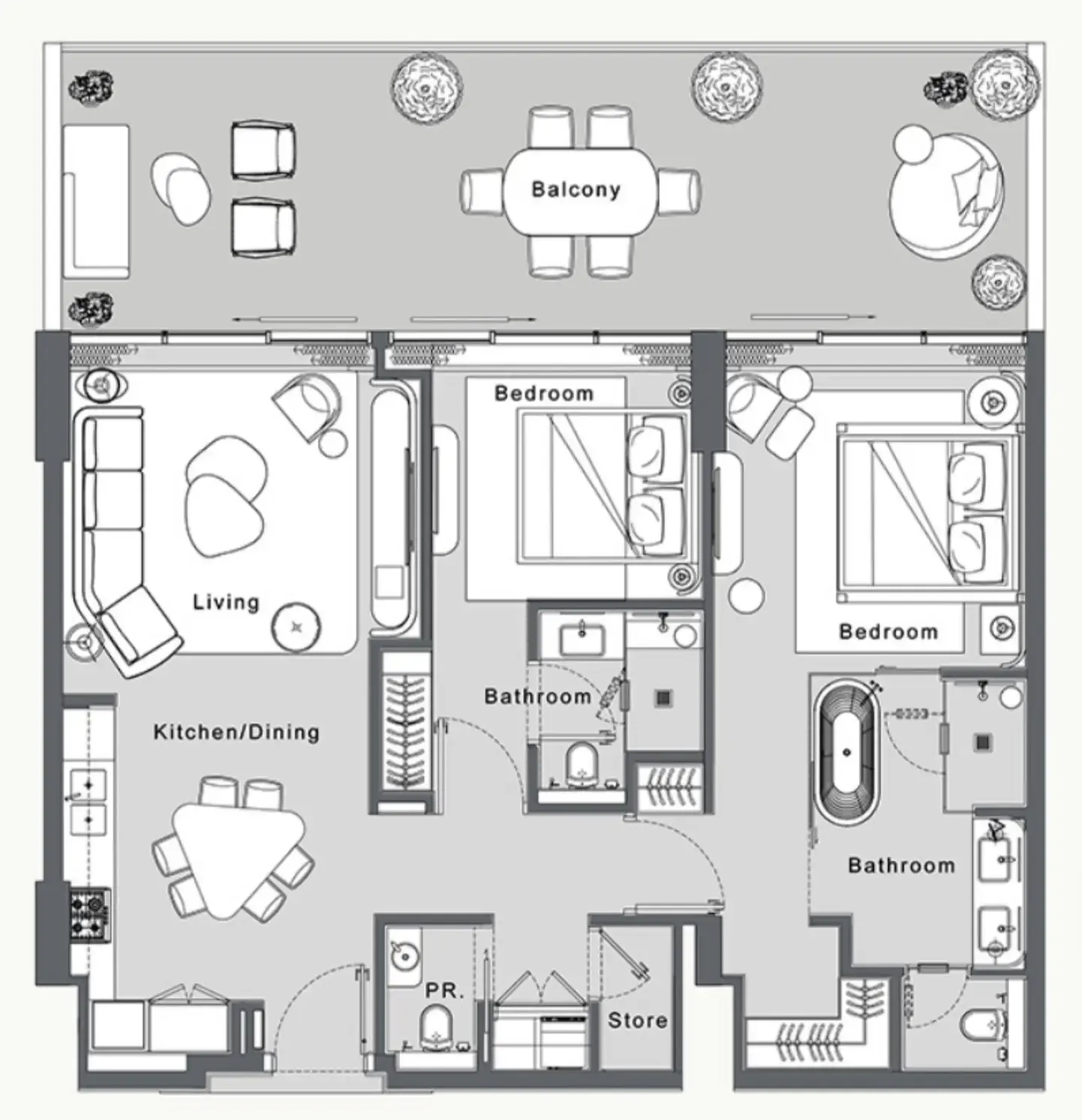JW Marriott Residences and Resort 2 bed floor plan, 1,427 sqft