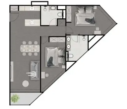 Next Point Condominium 2 bed floor plan, 1,076 sqft