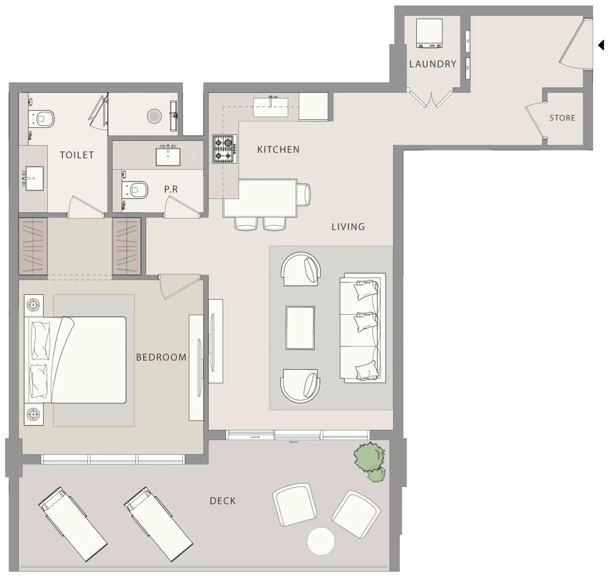 Uno-Luxe 1 bed floor plan, 955 sqft