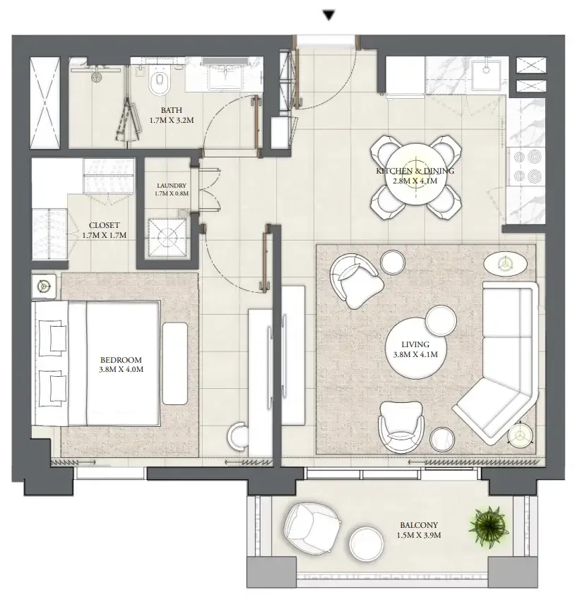 Palace Residences Creek Blue 1 bed floor plan, 697 sqft