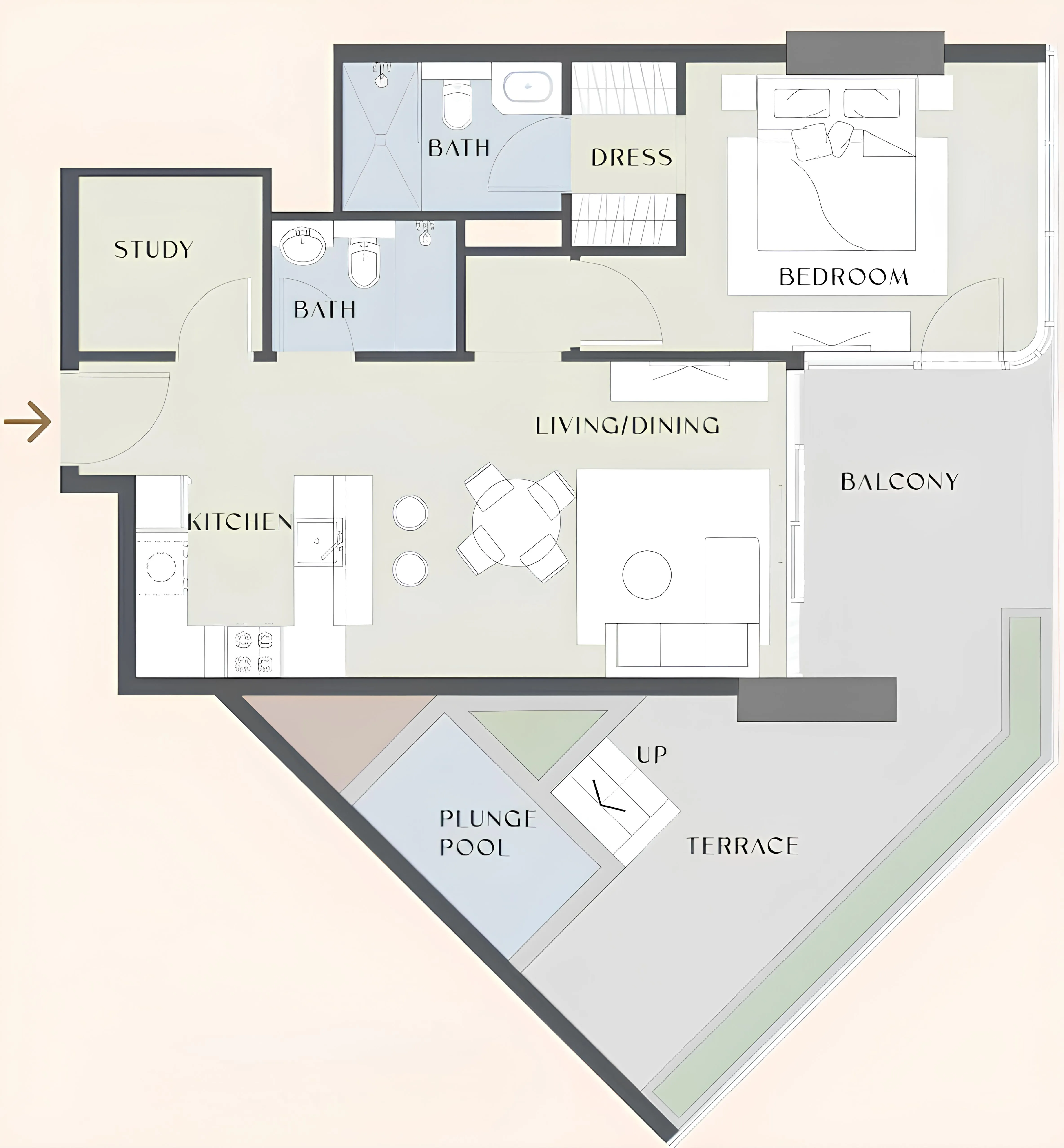 Chelsea Gardens 1 bed floor plan, 1,073 sqft