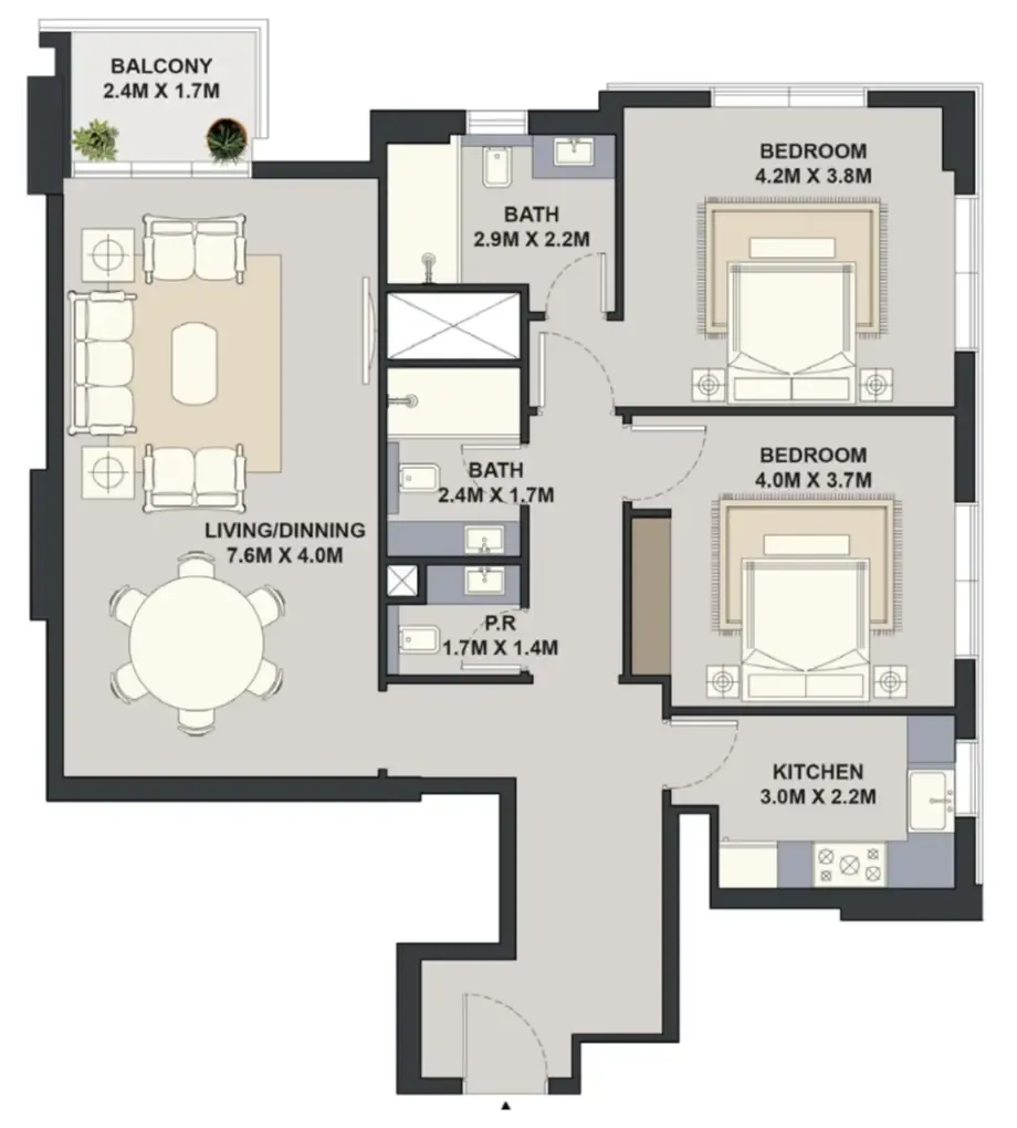 Exotica by Al Marina 2 bed floor plan, 1,221 sqft