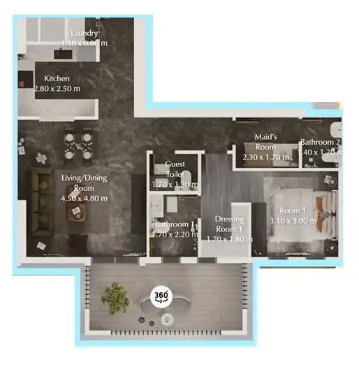 Bab Al Qasr Garden Residences 65 1 bed floor plan, 858 sqft