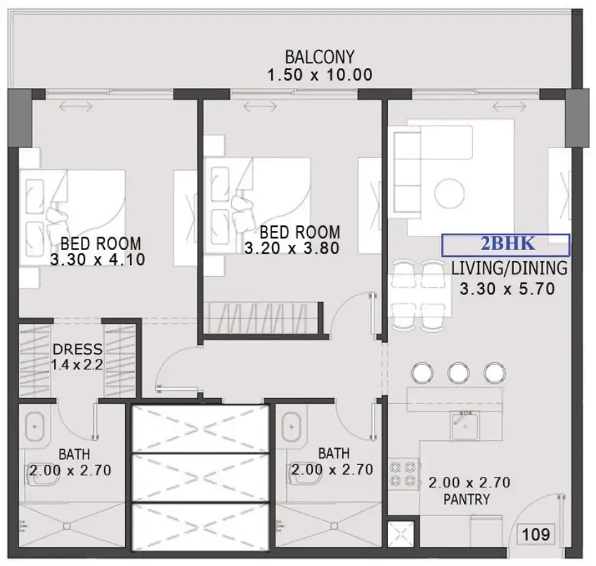 One By Preston 2 bed floor plan, 1,034 sqft
