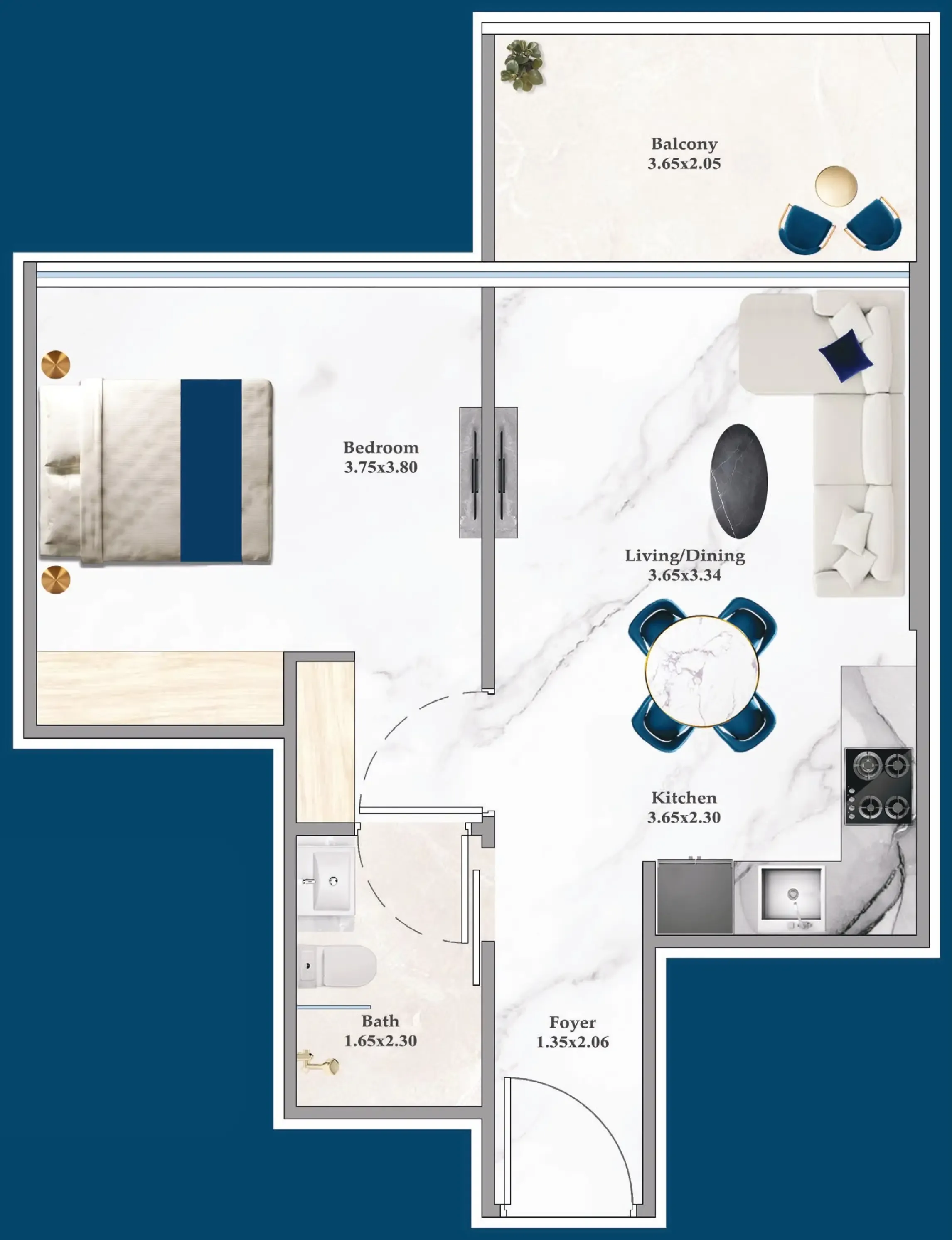 Serenz 1 bed floor plan, 540 – 541 sqft