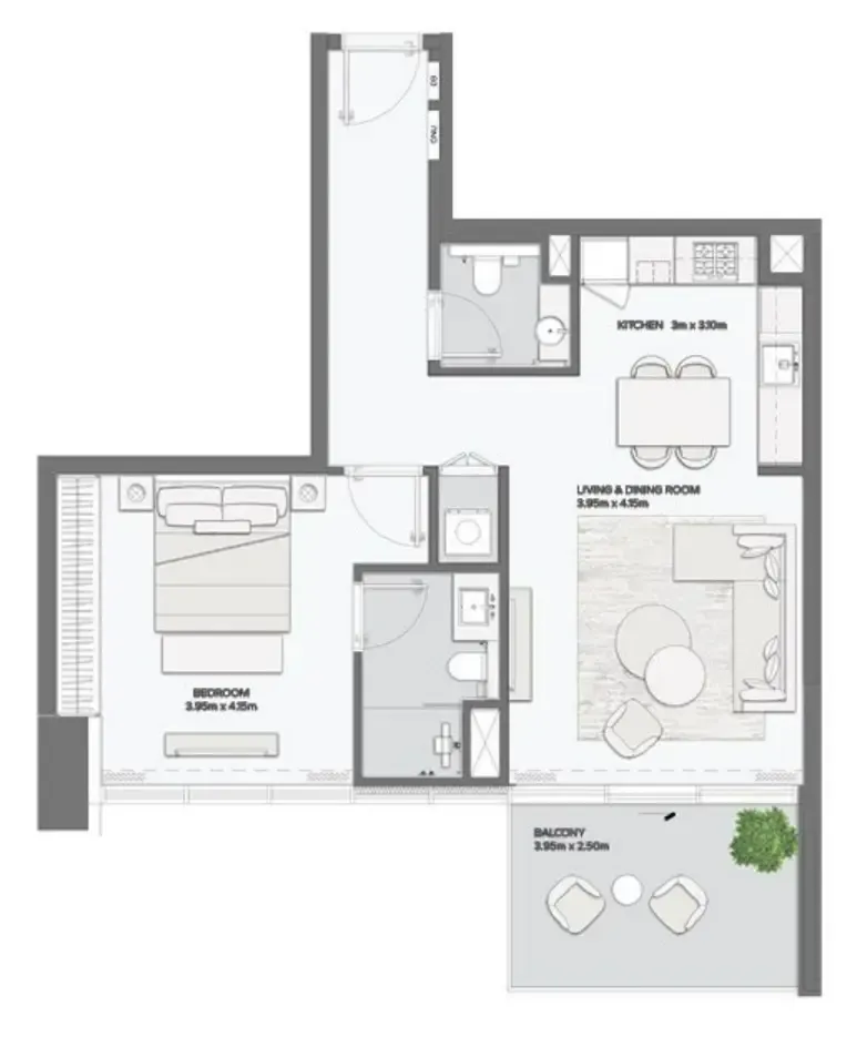 Mansory Residences by Amaal 1 bed floor plan, 906 sqft