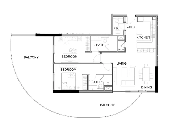 Damac Lagoons Views Phase 2 2 bed floor plan, 1,580 sqft
