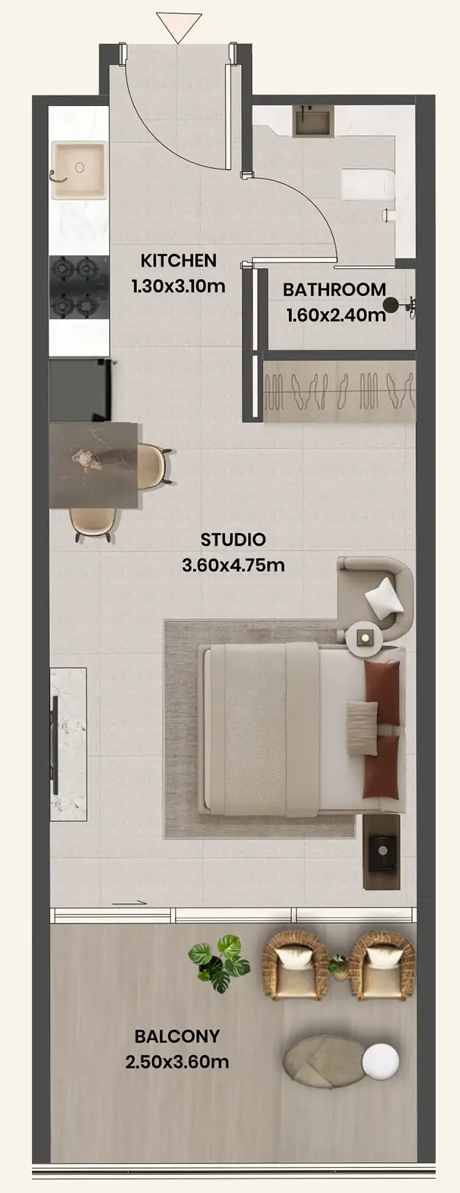 Divine Al Barari Studio floor plan, 436 sqft