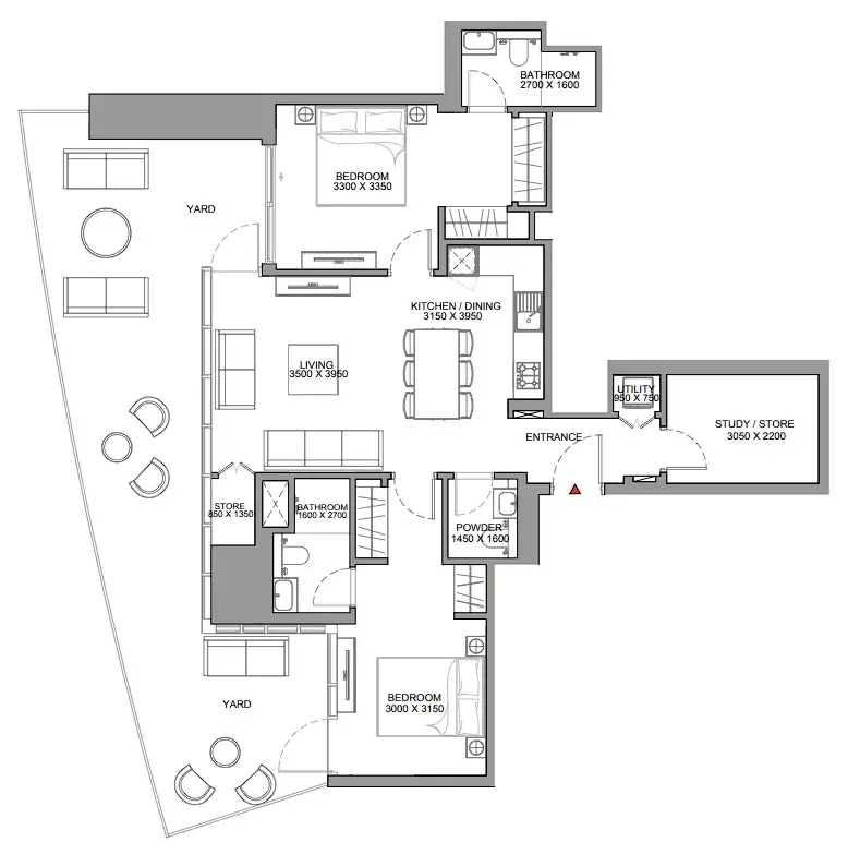 Skyscape 2 bed floor plan, 1,550 sqft