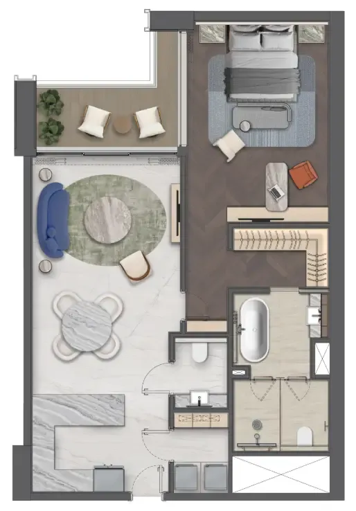 Mas Barsha Residency 1 bed floor plan, 1,077 sqft