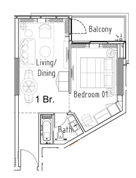 Damac Hills 2 - Hotel Edge by Rotana 1 bed floor plan, 506 sqft
