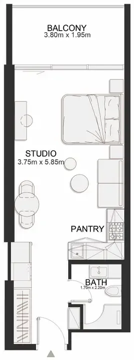 Ashley Hills Studio floor plan, 485 sqft
