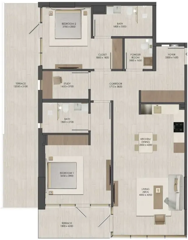 JAD 288 2 bed floor plan, 1,506 sqft