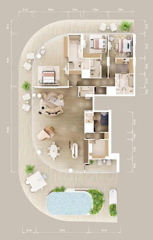 Mandarin Oriental Residences 3 bed floor plan, 5,159 sqft