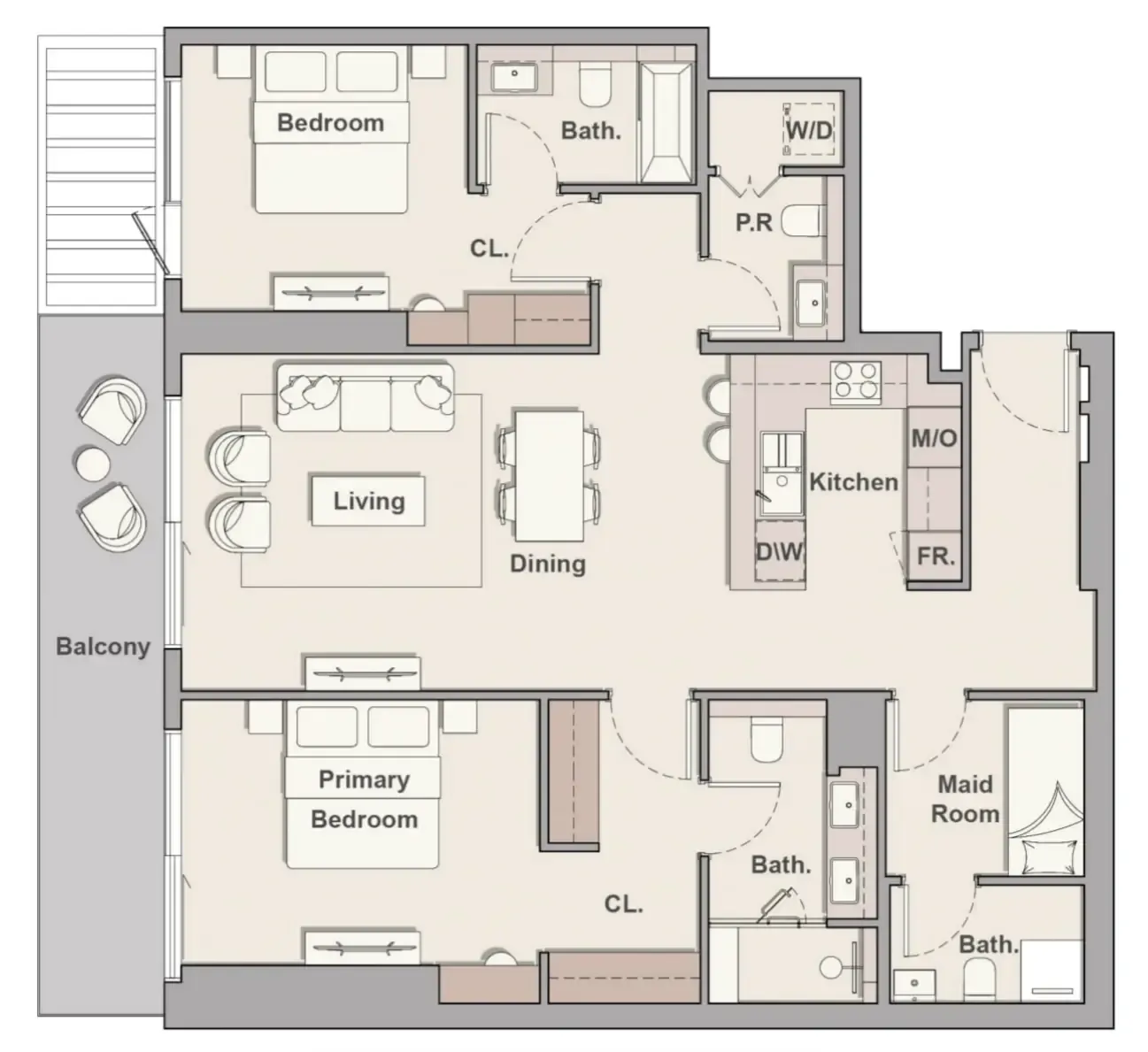 The Hillgate 2 bed floor plan, 1,398 sqft