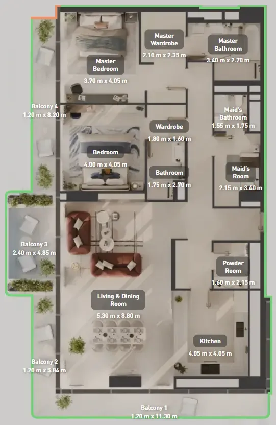 Luluat Marina at Luluat Al Raha 2 bed floor plan, 2,179 sqft