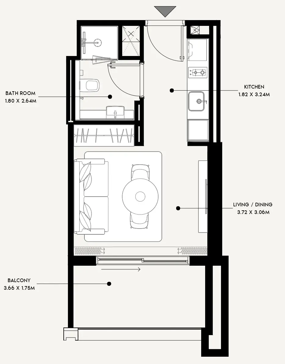 Azizi Venice Studio floor plan, 356 sqft