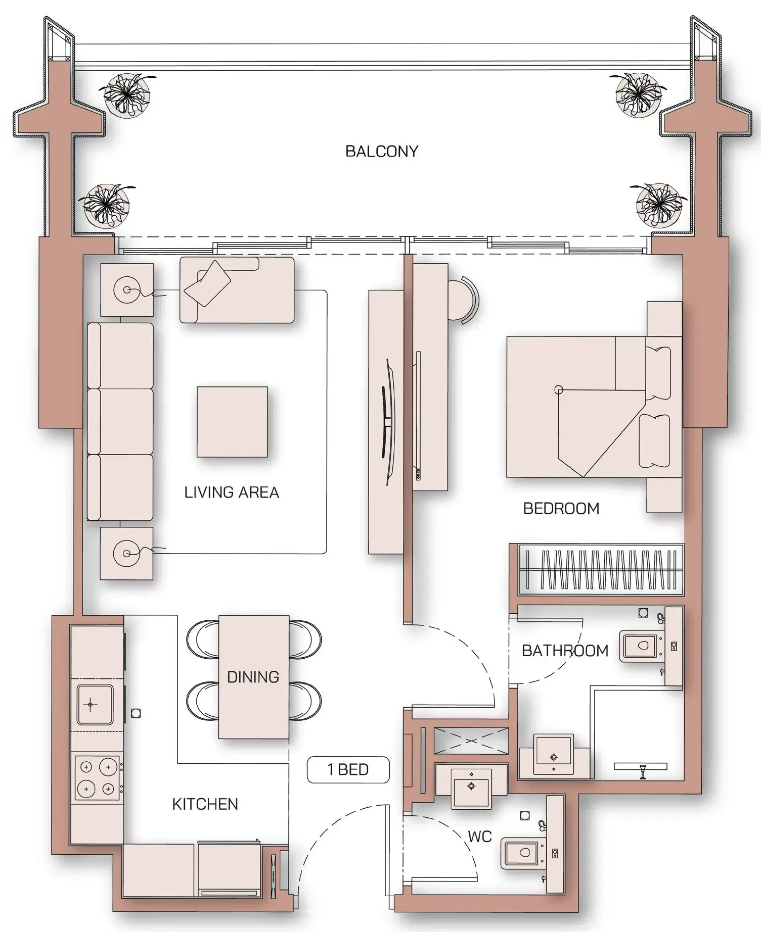 Binghatti Pinnacle 2 bed floor plan, 1,102 – 1,103 sqft