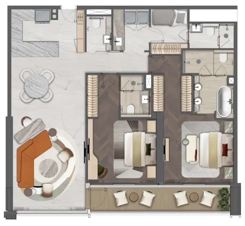 Mas Barsha Residency 2 bed floor plan, 1,551 sqft