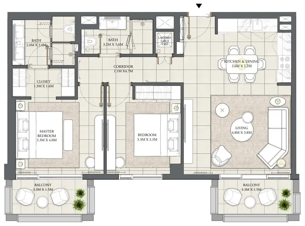 Savanna 2 bed floor plan, 1,056 sqft