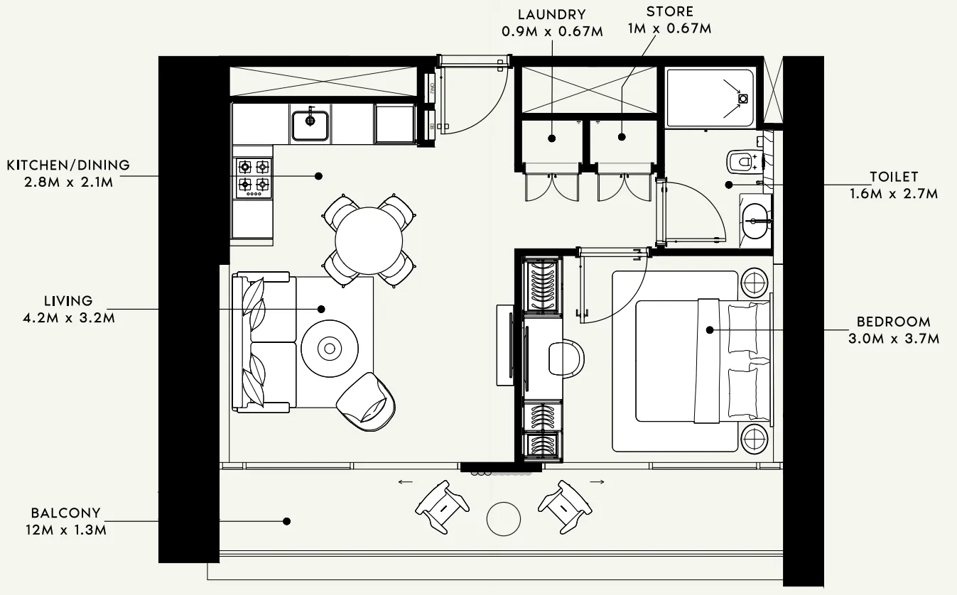 Azizi Milan 1 bed floor plan, 657 sqft