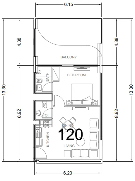 AG Aum 1 bed floor plan, 870 sqft