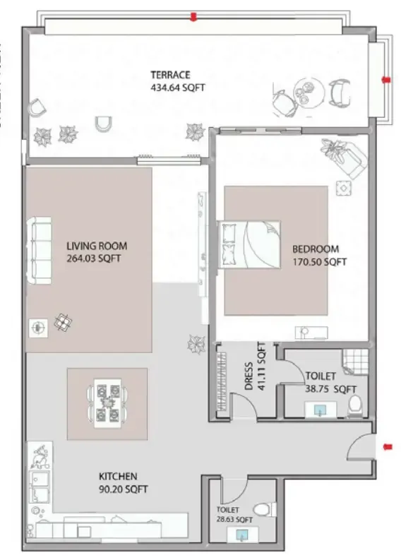 Ajman Creek Towers 1 bed floor plan, 1,403 – 1,691 sqft