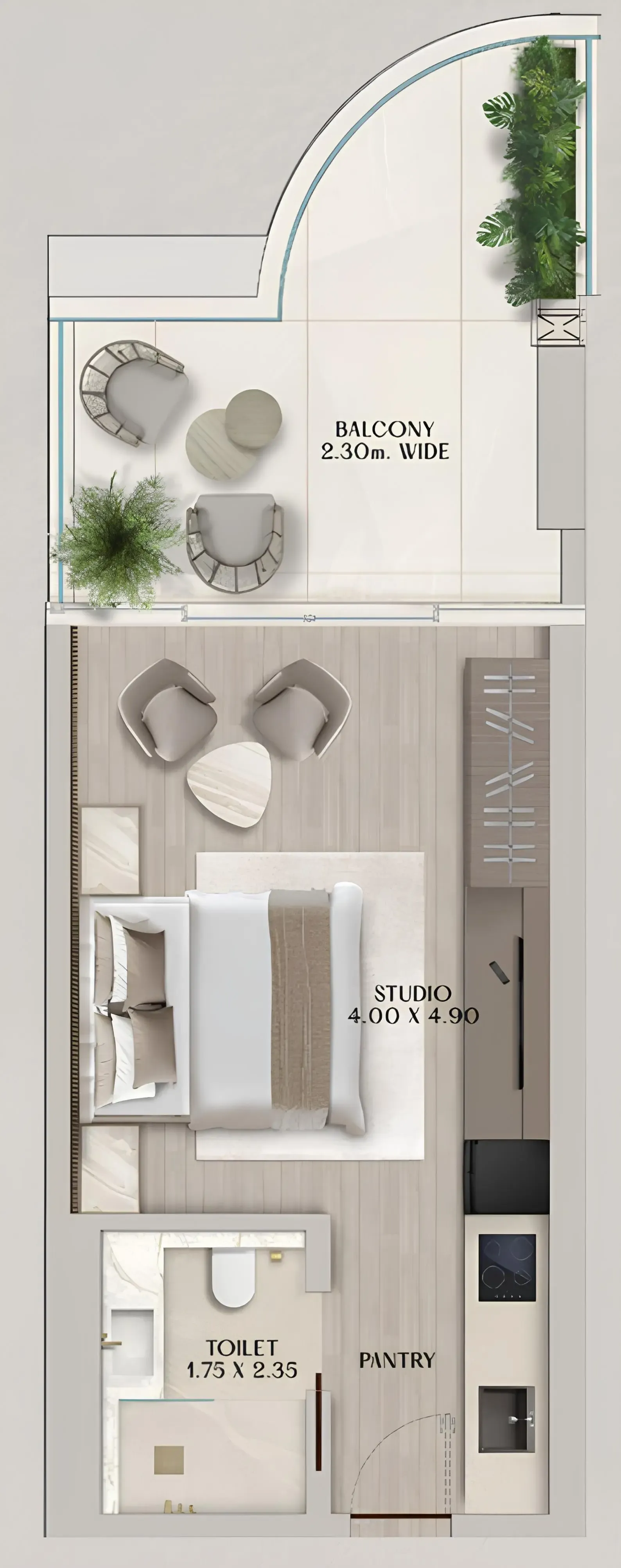 Soléva Beach Residences Studio floor plan, 494 sqft