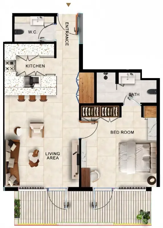Kingdom Gate 1 bed floor plan, 831 sqft