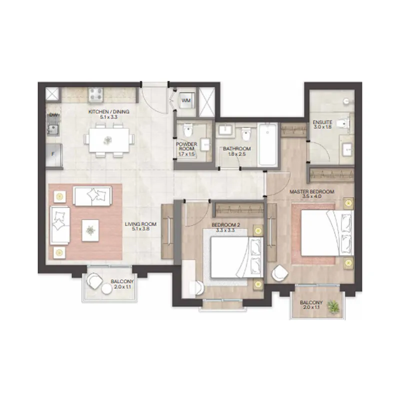 Bloom Living - Granada 2 bed floor plan, 1,013 sqft