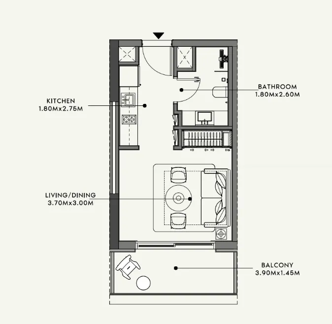 Azizi Venice Studio floor plan, 340 sqft