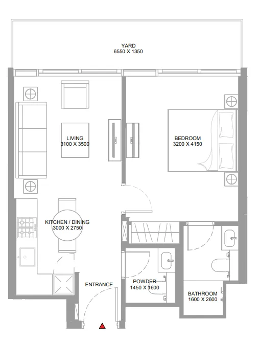 Bayside Marina Residences 1 bed floor plan, 626 – 628 sqft