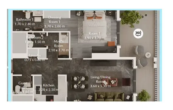 Bab Al Qasr Garden Residences 65 1 bed floor plan, 857 sqft