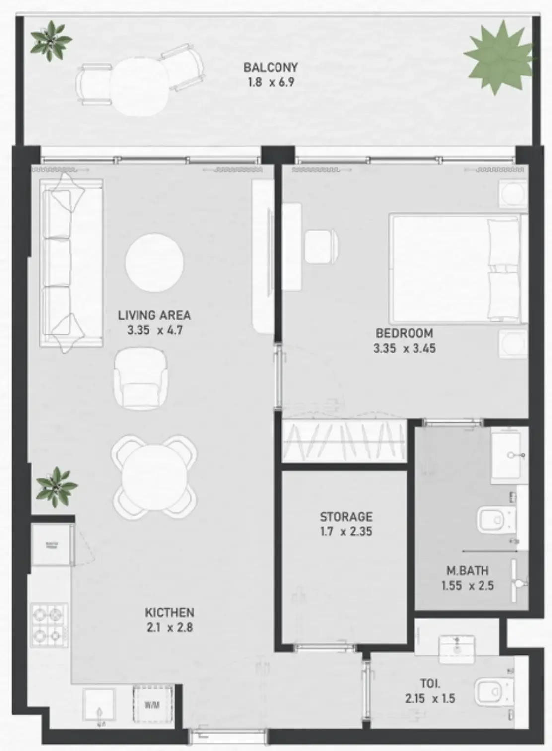 Ayami Residence 1 bed floor plan, 732 – 733 sqft