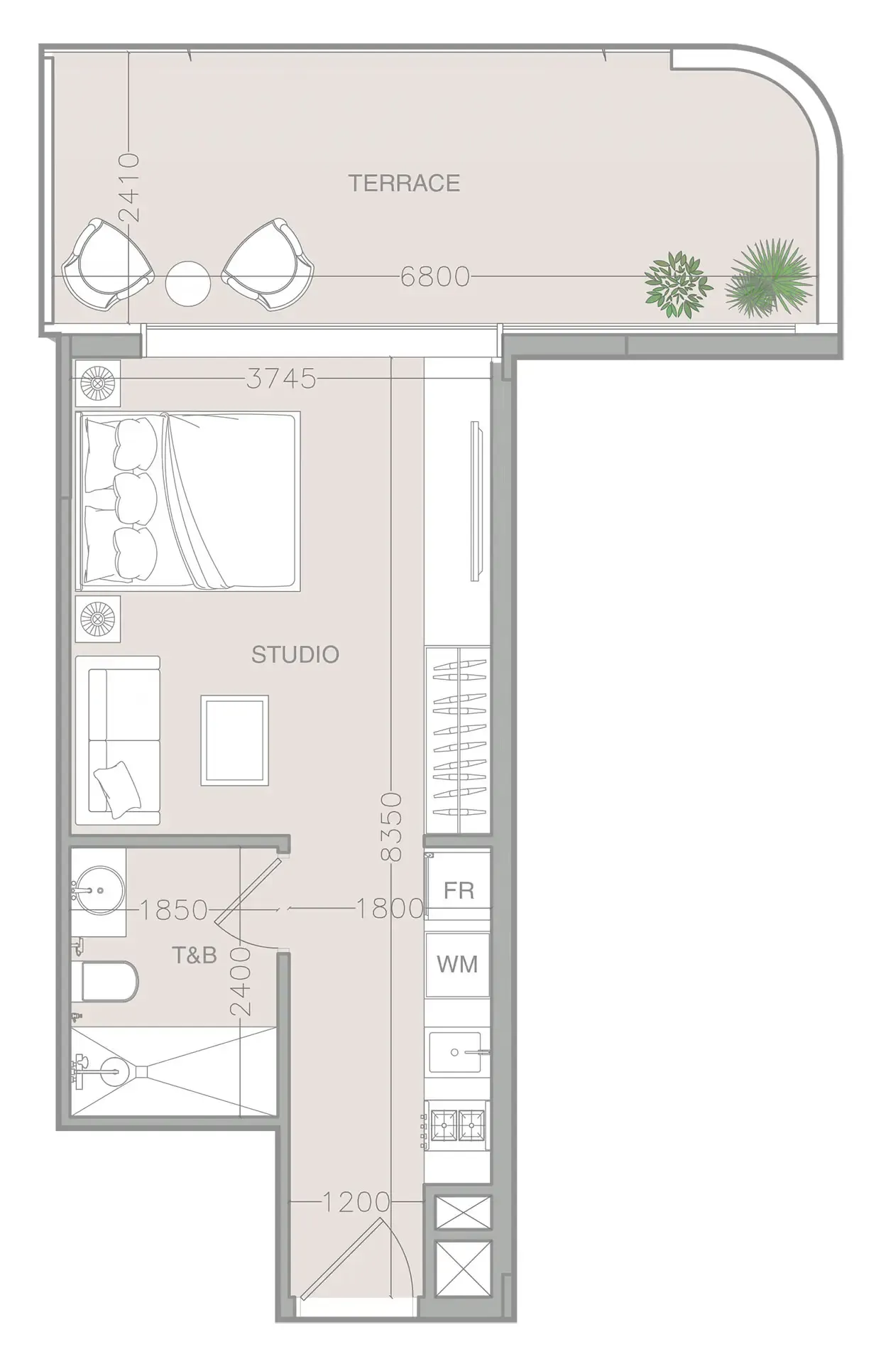 ELAR1S Axis Studio floor plan, 521 sqft
