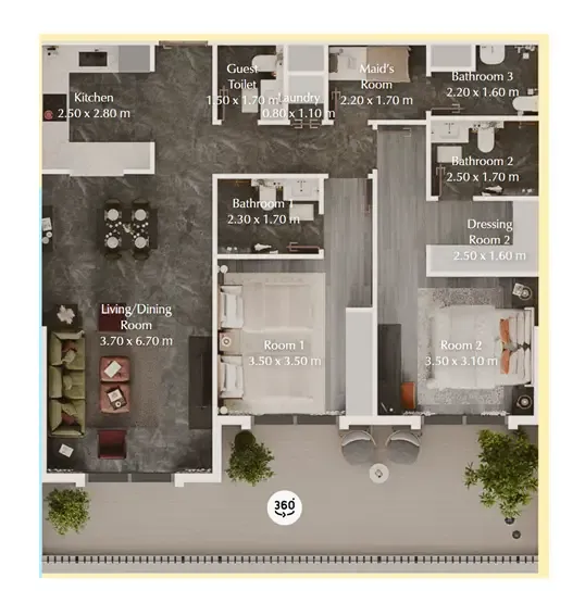 Bab Al Qasr Garden Residences 65 2 bed floor plan, 1,345 sqft