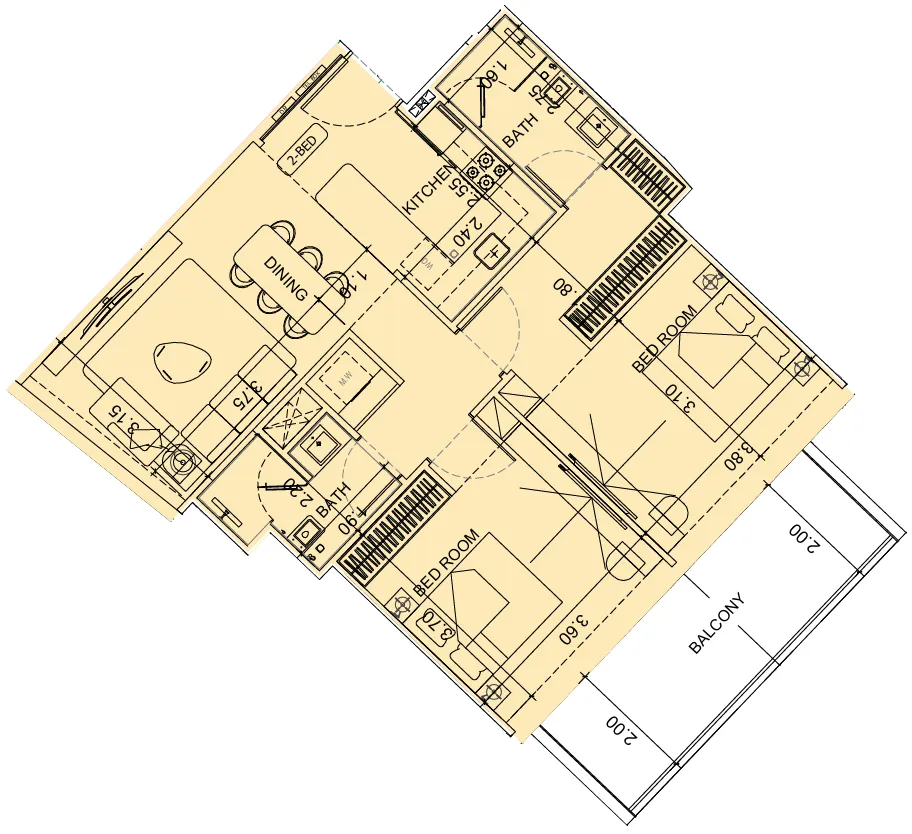 Vision Iconic 2 bed floor plan, 2,053 sqft