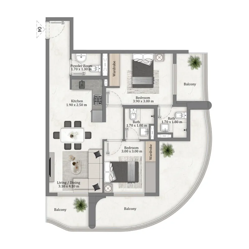 Miorah Maison by Zoya 2 bed floor plan, 946 sqft