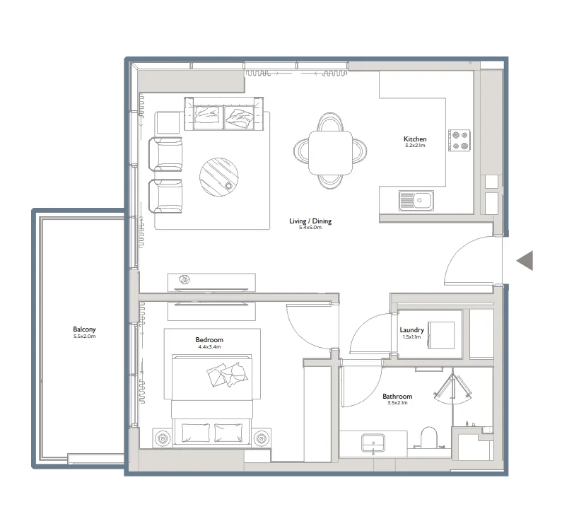 Serenia District East Residences 1 bed floor plan, 851 sqft
