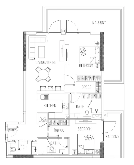 Damac Riverside Views 2 bed floor plan, 1,368 sqft