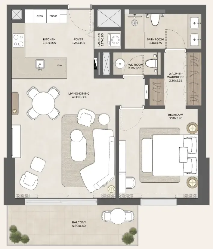 Expo Valley Views - Ghadeer 1 bed floor plan, 890 sqft