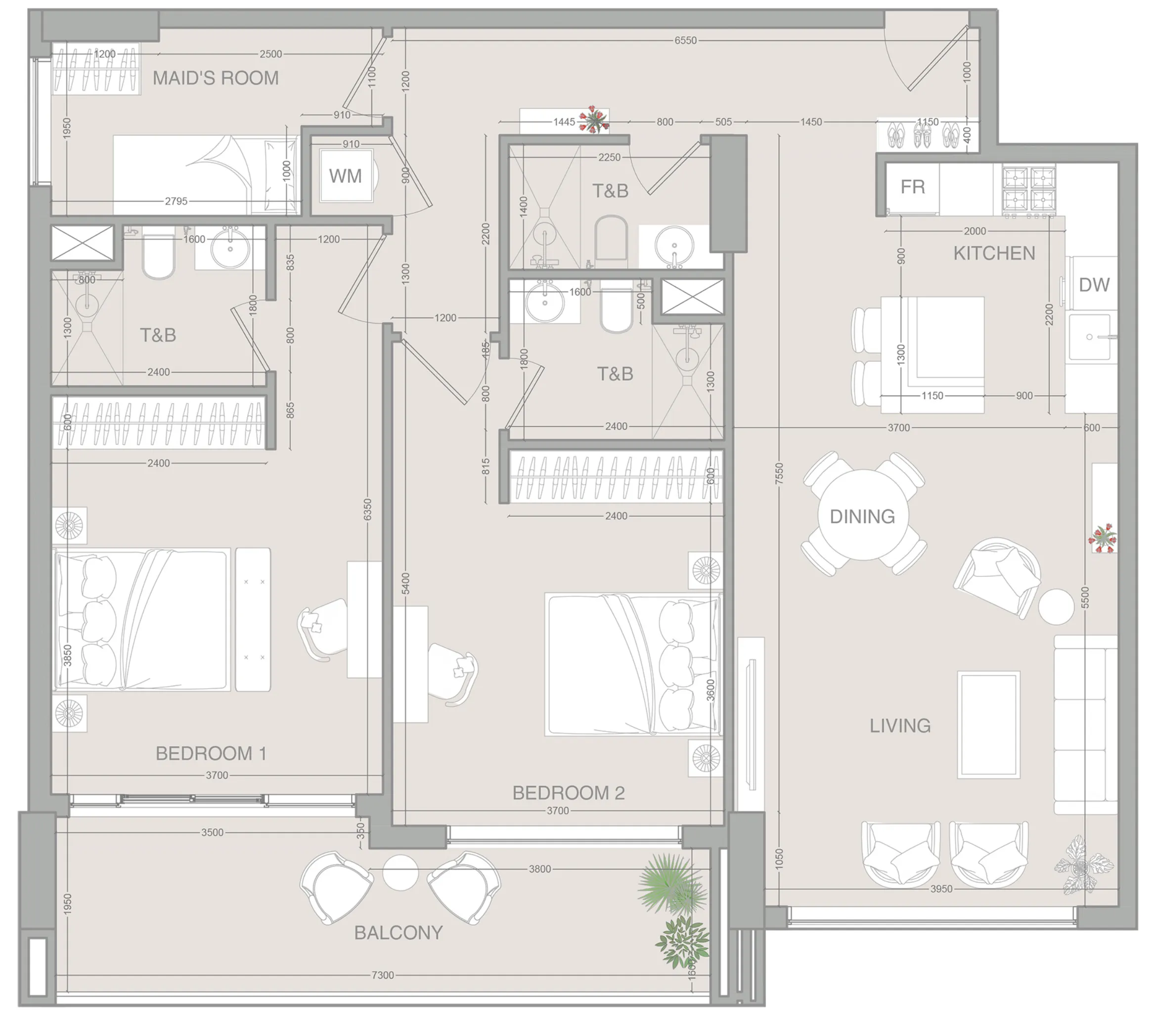 VERDAN1A 2 bed floor plan, 1,351 sqft