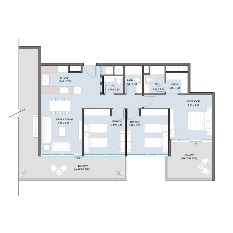 Sila 3 bed floor plan, 2,347 sqft